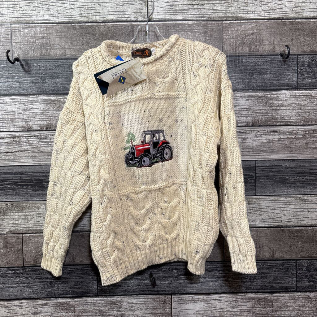 NWT TIVOLI ARAN CHUNKY WOOL TRACTOR EMBORIDERED SWEATER 8/10