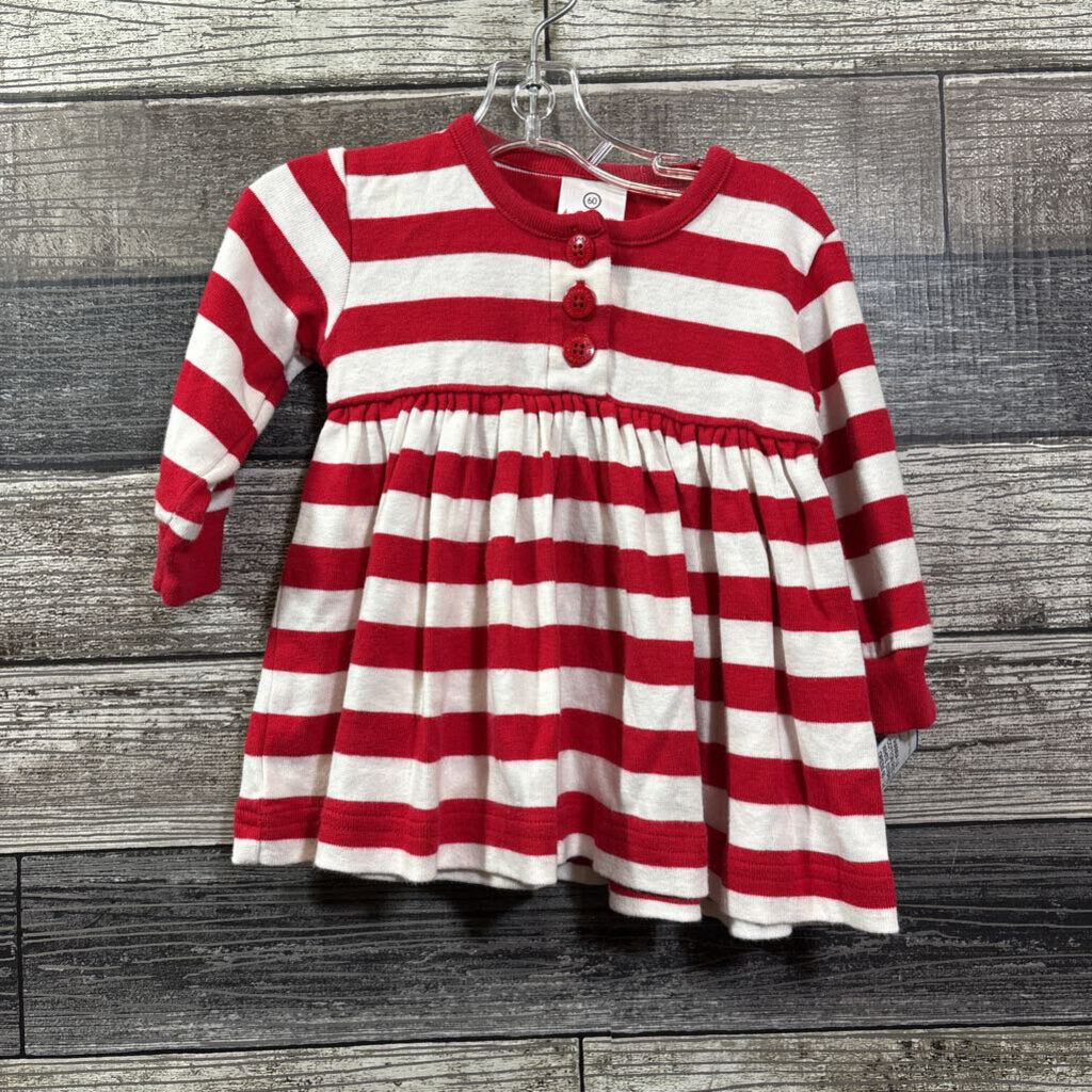 HANNA LS COTTON RED & WHITE STRIPED DRESS 60 / 3-6 MO