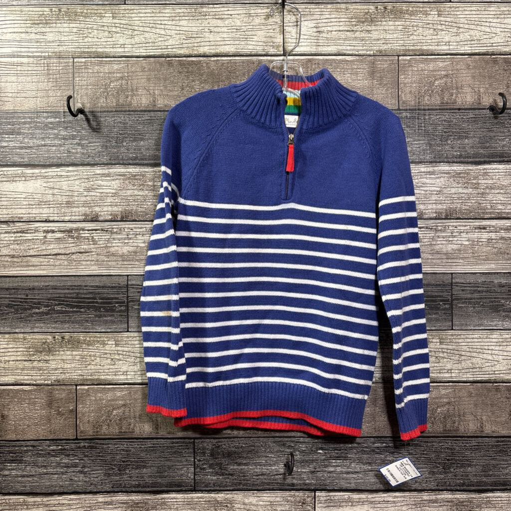 MINI BODEN 1/4 ZIP STRIPED COTTON SWEATER 8/9