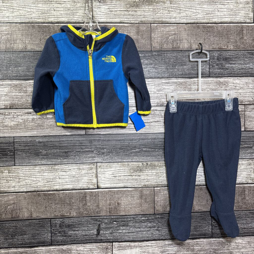 NORTH FACE 2PC FLEECE HOODED SWEATSHIRT + PANTS 3-6 MO