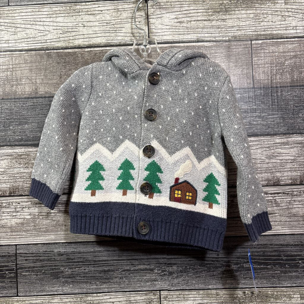 HANNA HOOODED COTTON WINTER SCENE CARDIGAN 70 / 6-12 MO