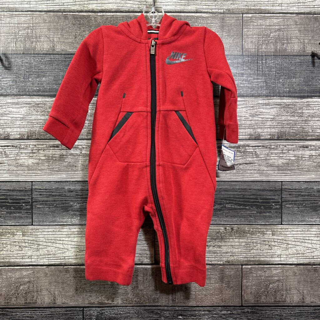 NIKE TECH FLEECE FULL ZIP RED HOODED COVERALLL 3-6 MO
