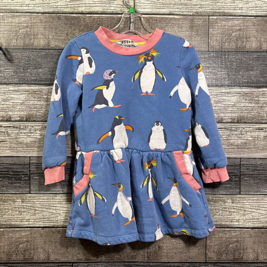 MINI BODEN LS JERSEY KNIT PENGUIN DRESS 4/5