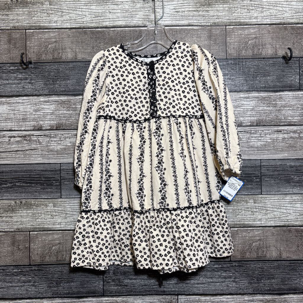 ZARA LS WOVEN BLACK & WHITE FLORAL DRESS 4/5