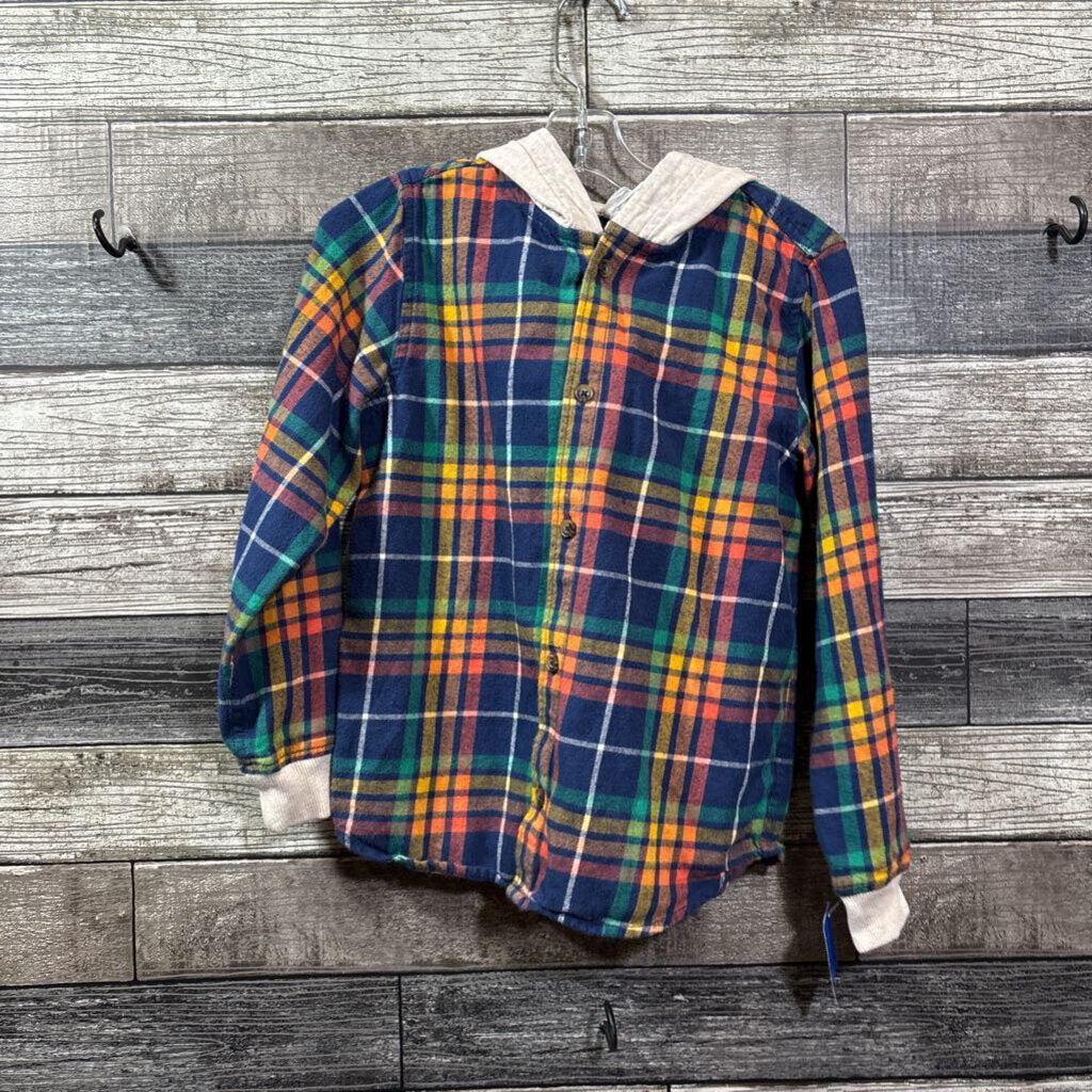 HANNA LS BUTTON DOWN FLANNEL SHIRT WITH KNIT HOOD 120 / 6-7