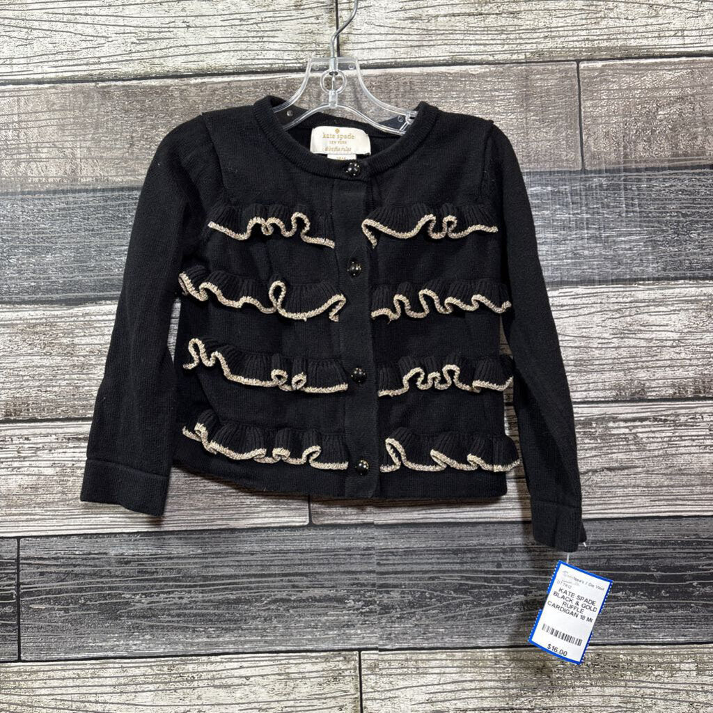 KATE SPADE BLACK & GOLD RUFFLE CARDIGAN 18 MO