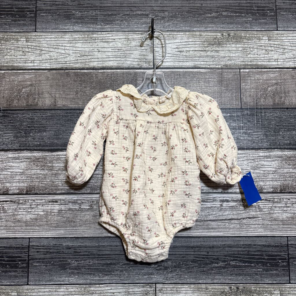 QUINCY MAE FLORAL COLLARED ORGANIC BODYSUIT 0-3 MO