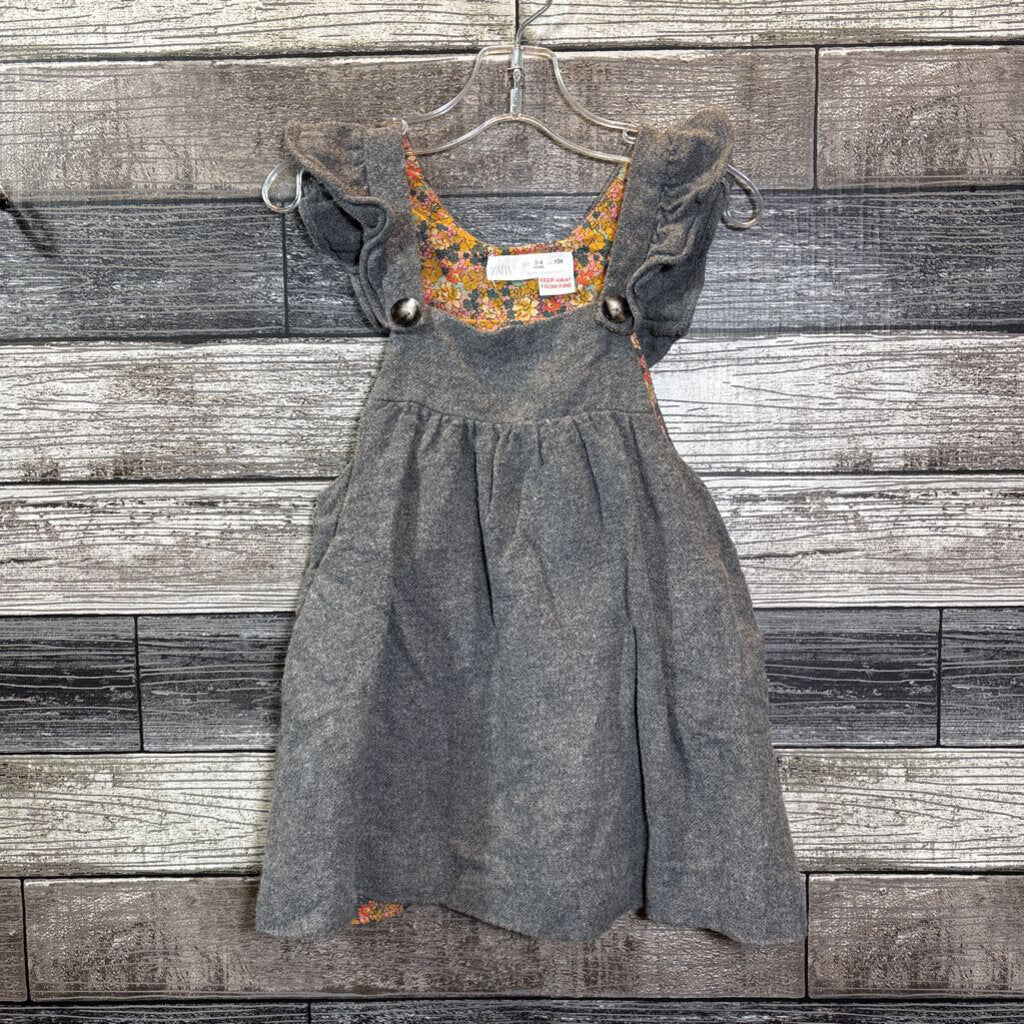 ZARA FLORAL LINED JUMPER DRESS 3/4