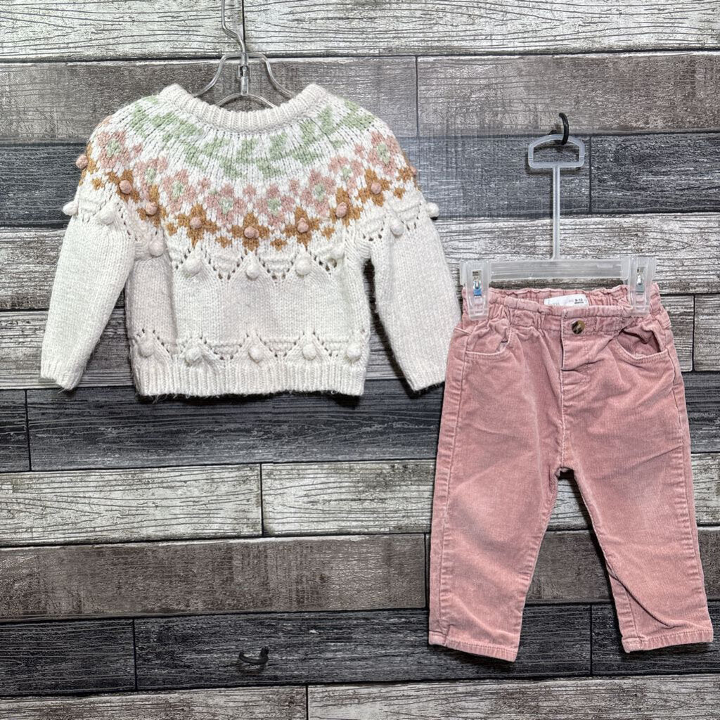 ZARA 2PC KNIT SWEATER + CORDUROY PANTS 9-12 MO