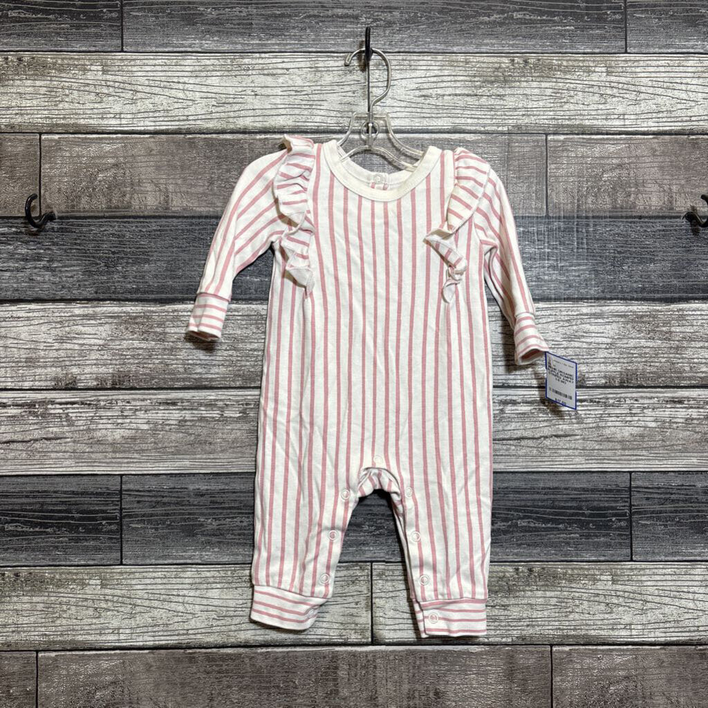 PEHR ORGANIC RUFFLE ROMPER STRIPES AWAY 3-6 MO