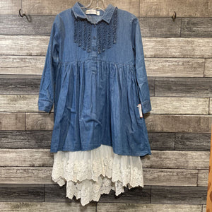 CHASING FIREFLIES LS DENIM DRESS LINED WITH LACE TRIM 10/12